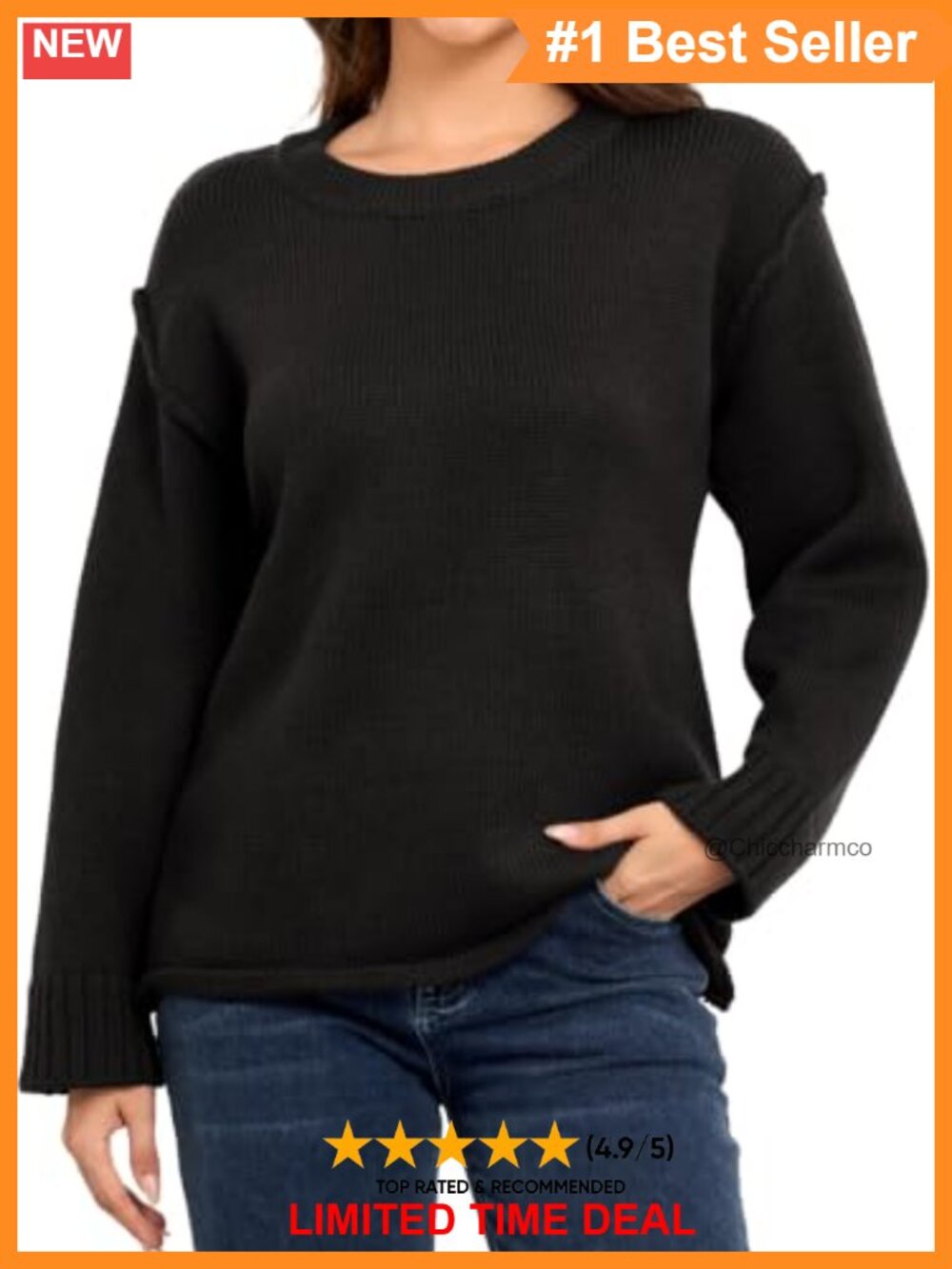 Oversized Chunky Knit Crew Neck Pullover Sweater Long Sleeve Tunic